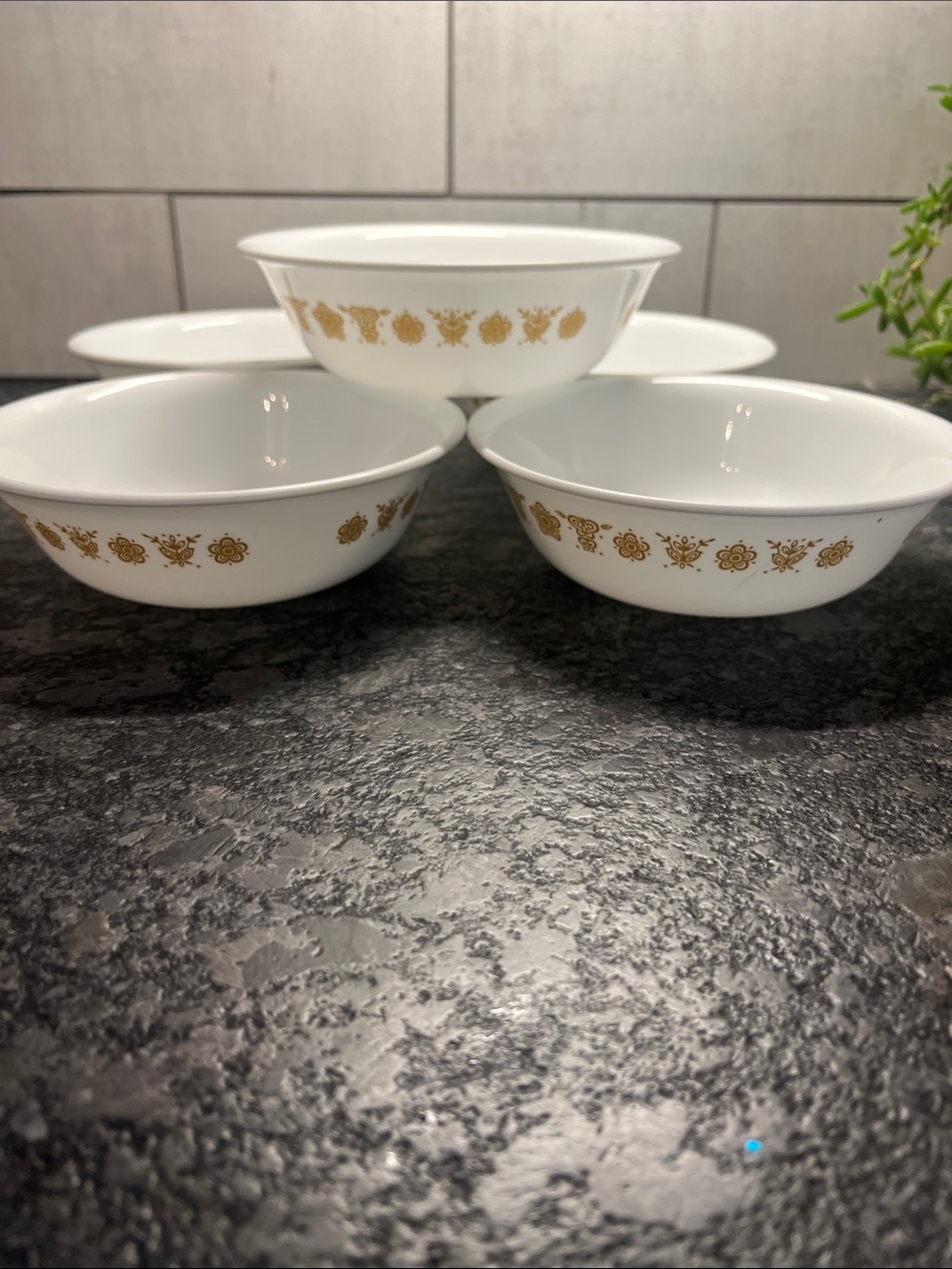 Set of 5 Vintage Corelle Discon Butterfly Gold dessert bowls. Exc condition.
